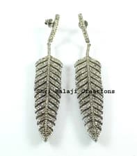 Earring Jewelry 925Sterling Silver Natural Rosecut Diamond  Leaf Earring Jewelry