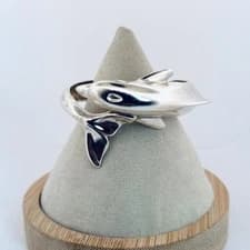 Estate Dolphin Cuff Bracelet 5.5” 925 Sterling Silver Coastal Ocean Jewelry Art