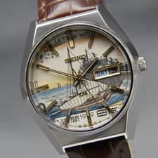 CLA'd [N MINT] Vintage SEIKO Lord Matic 5606-7110 LM 37mm UKIYOE AT Men's Watch