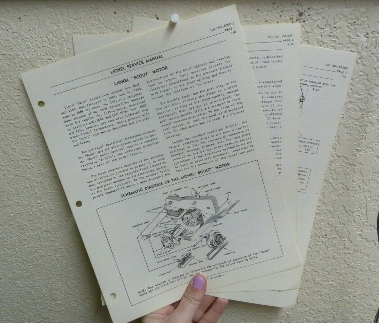 Vtg Lionel Service Manual Pages-Orig Lionel "Scout" Motor & Price List -MBB#23