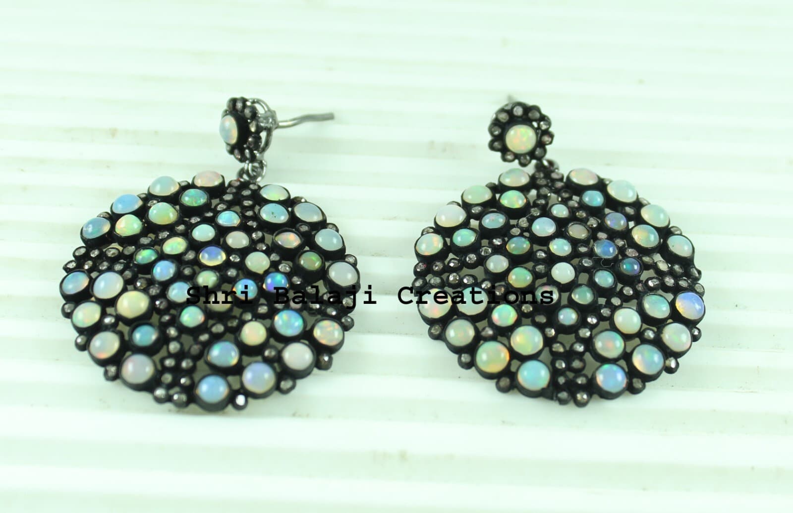 Natural Rosecut Diamond & Opal Gemstone 925 Sterling Silver Earring Jewelry Gift