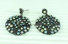 Natural Rosecut Diamond & Opal Gemstone 925 Sterling Silver Earring Jewelry Gift