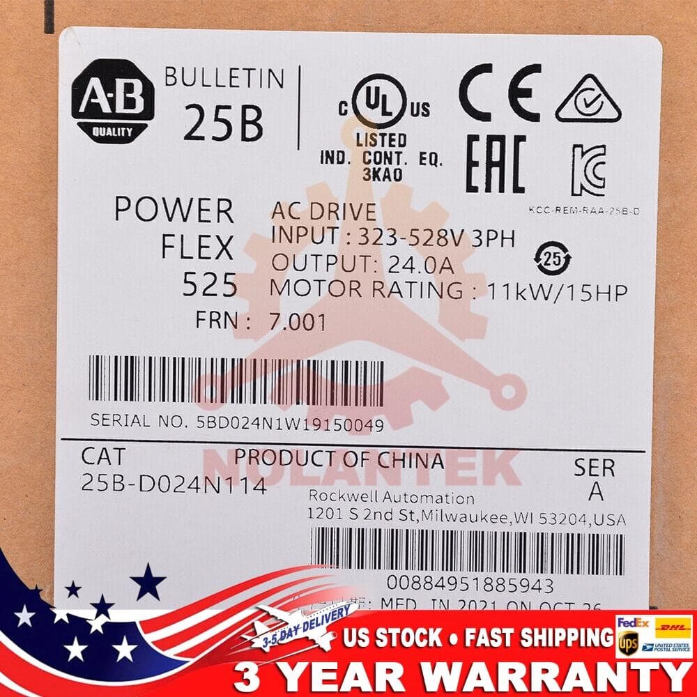 Allen-Bradley 25B-D024N114 PowerFlex 525 AC Drive 11kW 15Hp Sealed US Free Tax