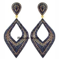 Natural Yellow Diamond & Blue Sapphire Earrings Jewelry Sterling Silver Jewelry