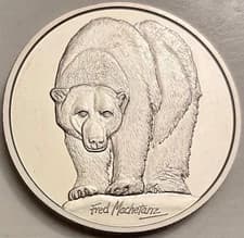 1994 ALASKA BEAR FRED MACHETANZ 1 OZ .999 SILVER  MILL POND PRESS HAPPY HOLIDAYS