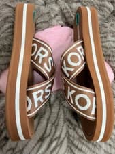 MICHAEL KORS Women’s Sz 8 Luggage SUZI SLIDE Sandals Platform 45S5SZFA1D NEW