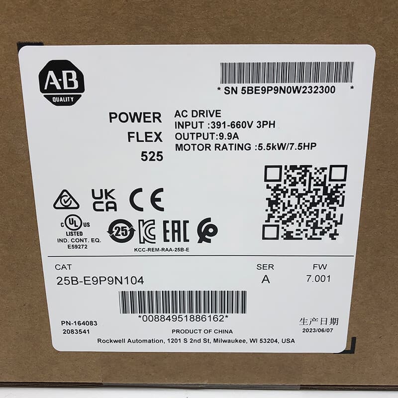 New Allen Bradley 25B-E9P9N104 PowerFlex 525 5.5kW (7.5Hp) AC Drive 25BE9P9N104