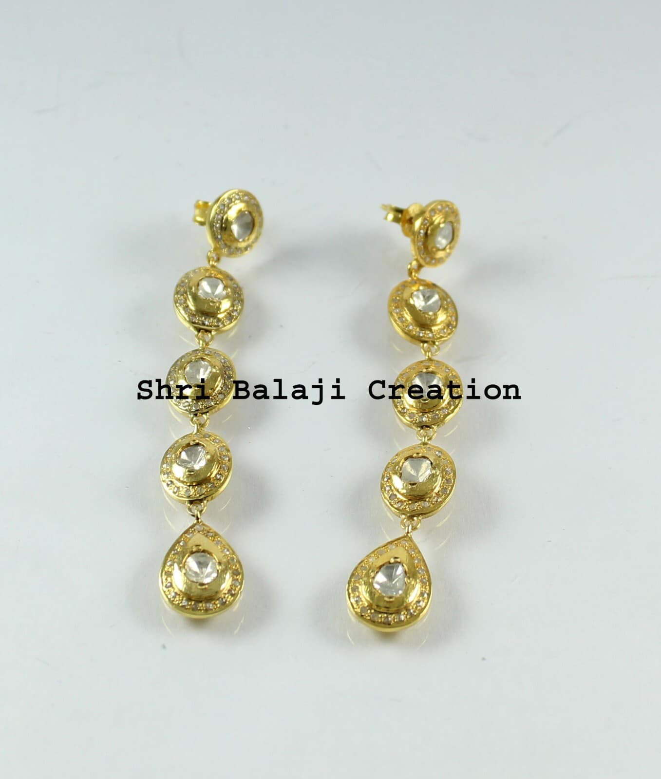 Earring Natural Rosecut Diamond & Uncut Polki 925Sterling Silver Earring Jewelry