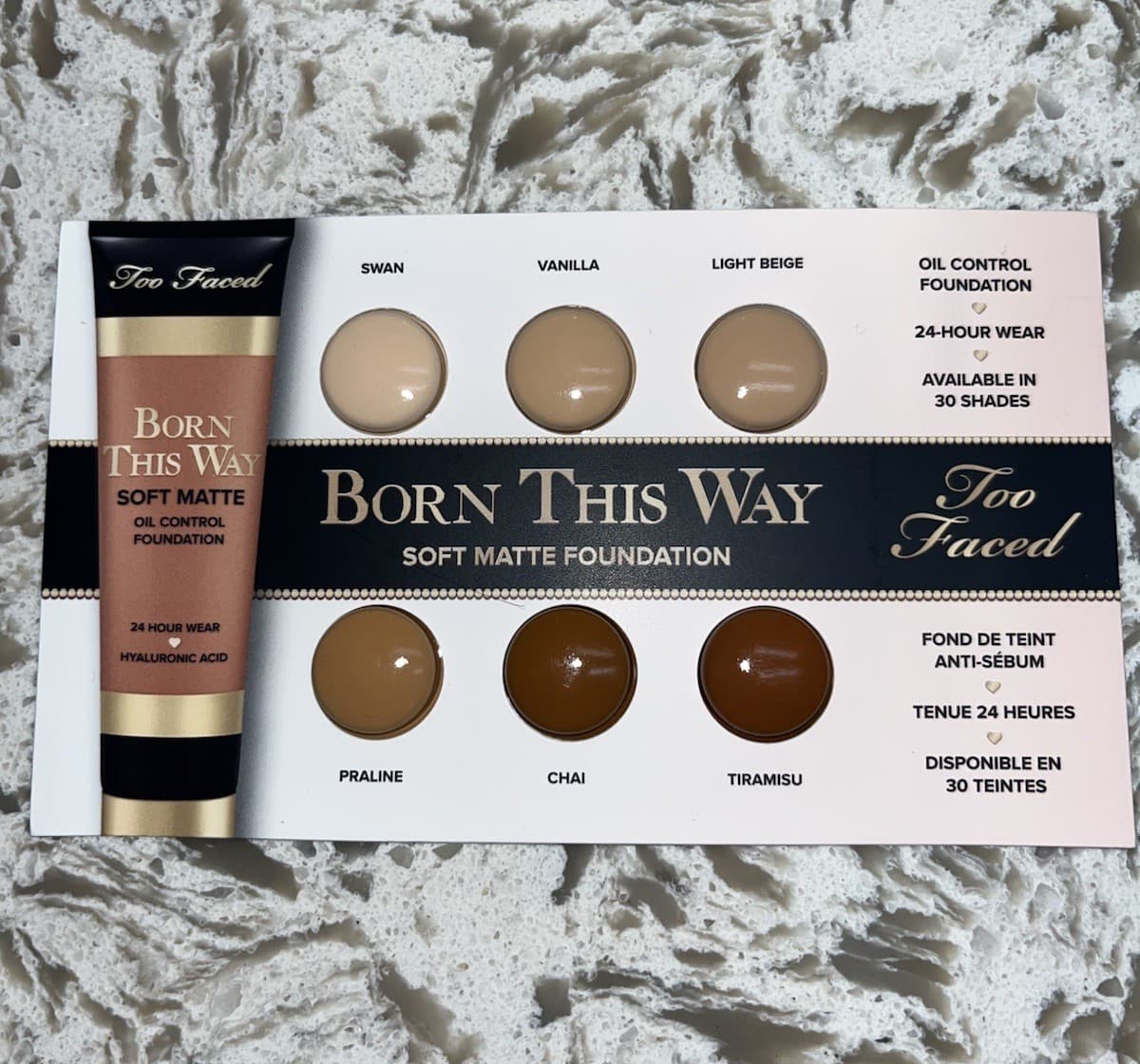 Too Faced Born This Way  Soft Matte Foundation Sample Card ~ 6 Shades ~ NEW!