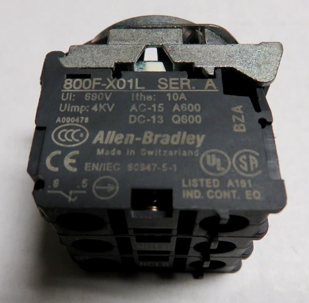Lot 3x Allen Bradley 800F-X01L Series A Normally Closed Late Break Contact Block