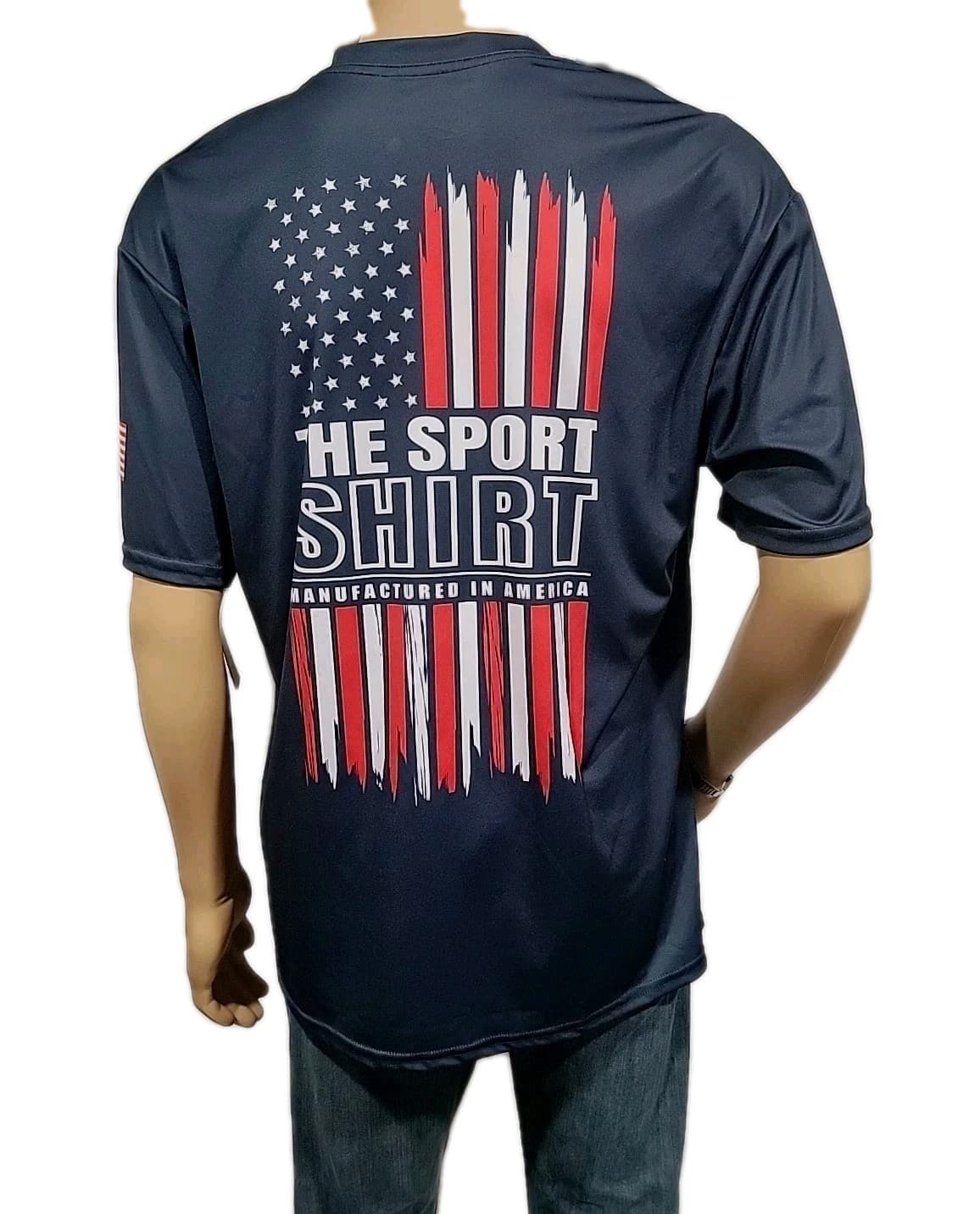 The Sport Shirt Men’s UPF 40+ Sun Protection Graphic Navy Short Sleeve NWT #WM1