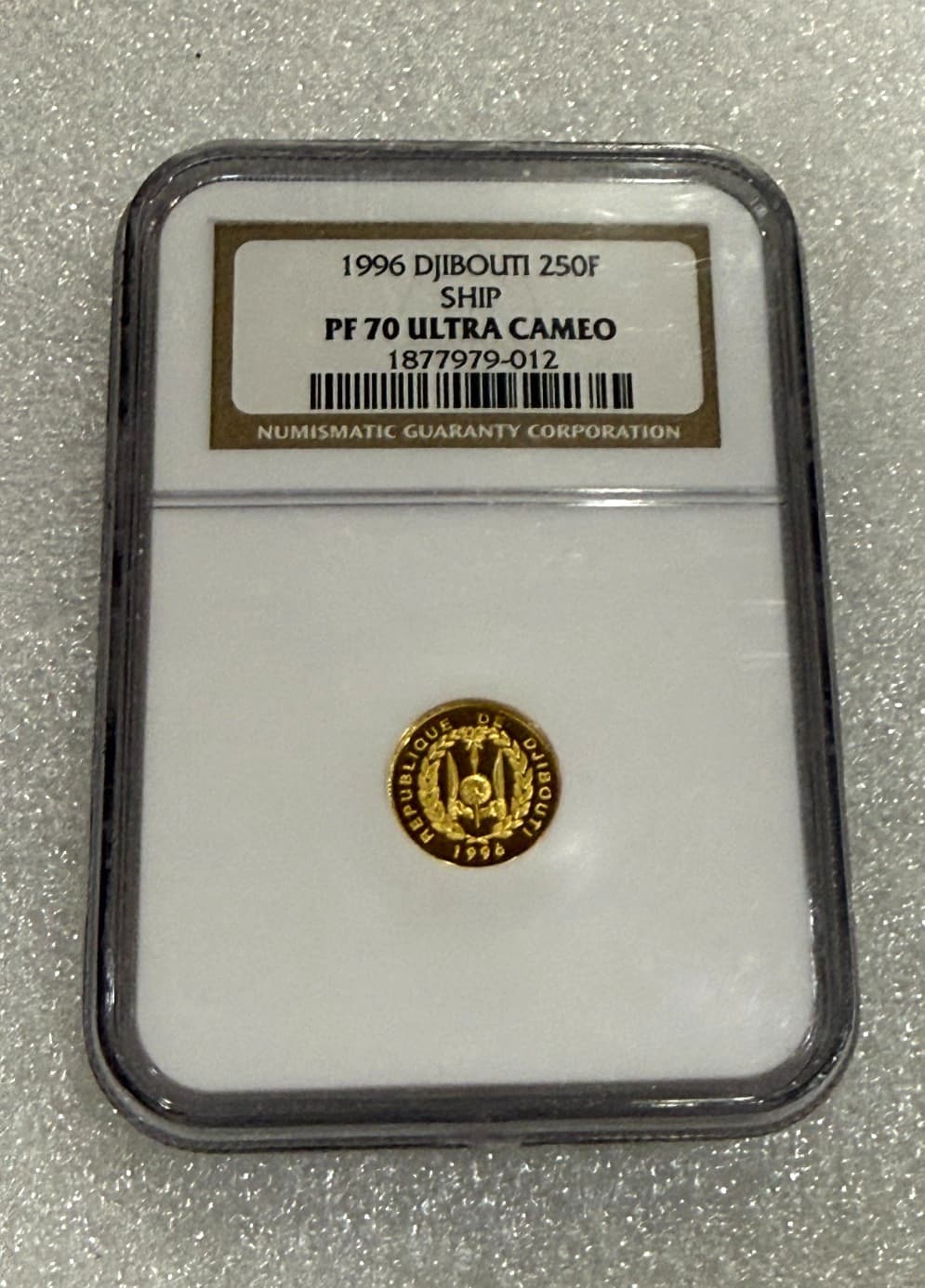 1996 DJIBOUTI  250 Franc Proof 1/25 oz .999 Gold Ship Coin NGC PF 70 UCAM RARE
