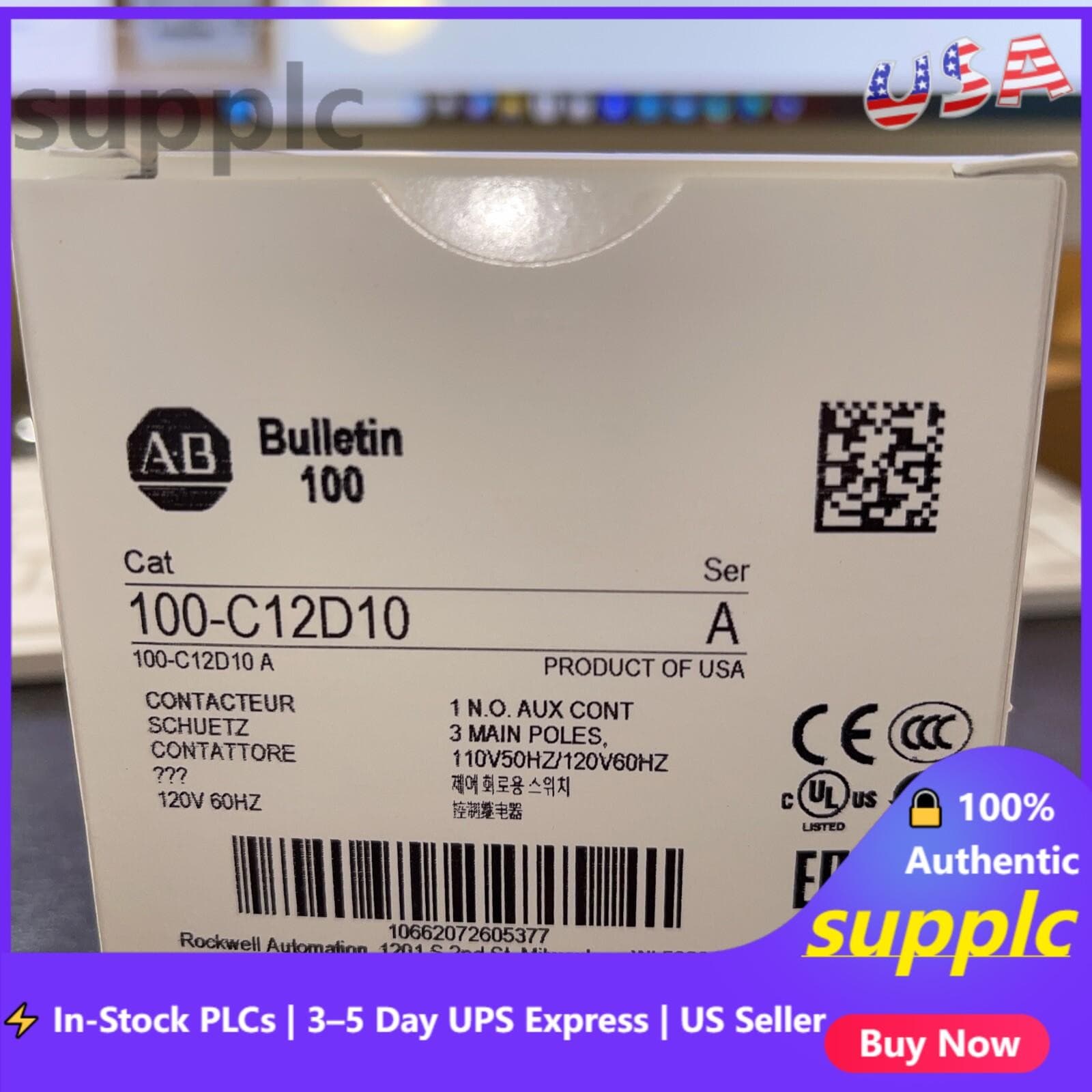 ALLEN BRADLEY. 100-C12D10 CONTACTOR 110/120V50/60HZ US Free Tax