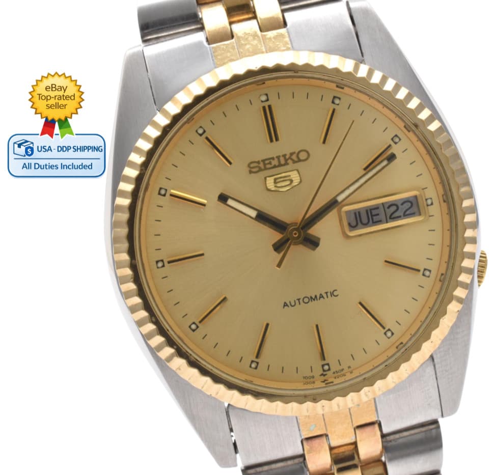Vintage [NEAR MINT] SEIKO 5 7009-3110 Day Date Gold Automatic Mens Watch JAPAN