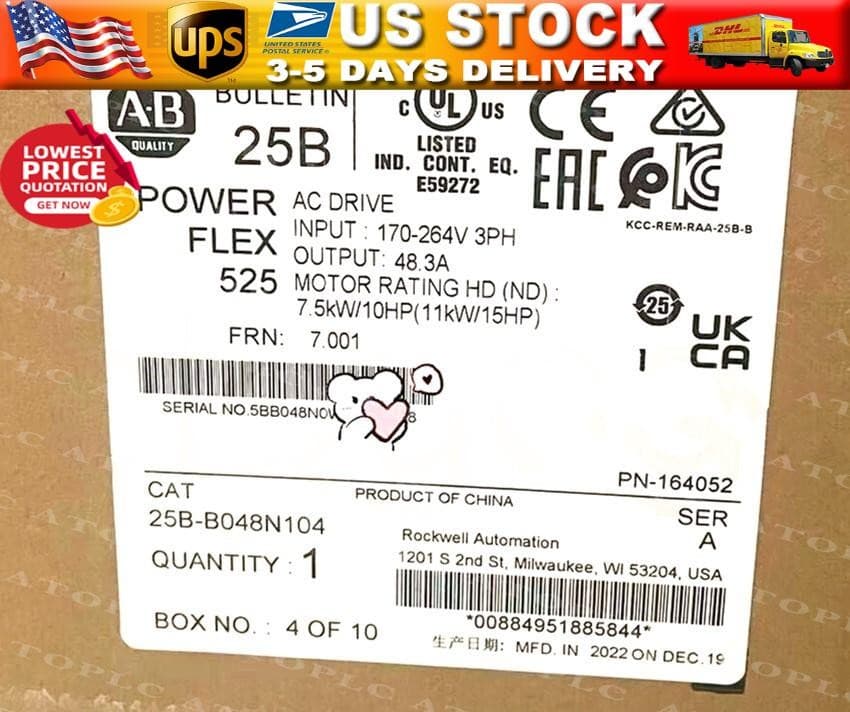 25B-B048N104 Allen Bradley 25BB048N104 PowerFlex 525 7.5kW 10HP AC Drive