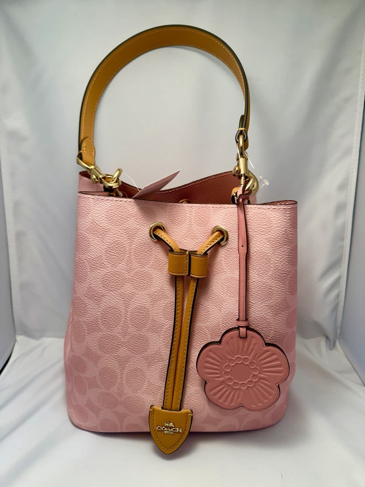 NWT Coach CEA23 Small Town Bucket Bag Signature Canvas Cherry Blossom Pink