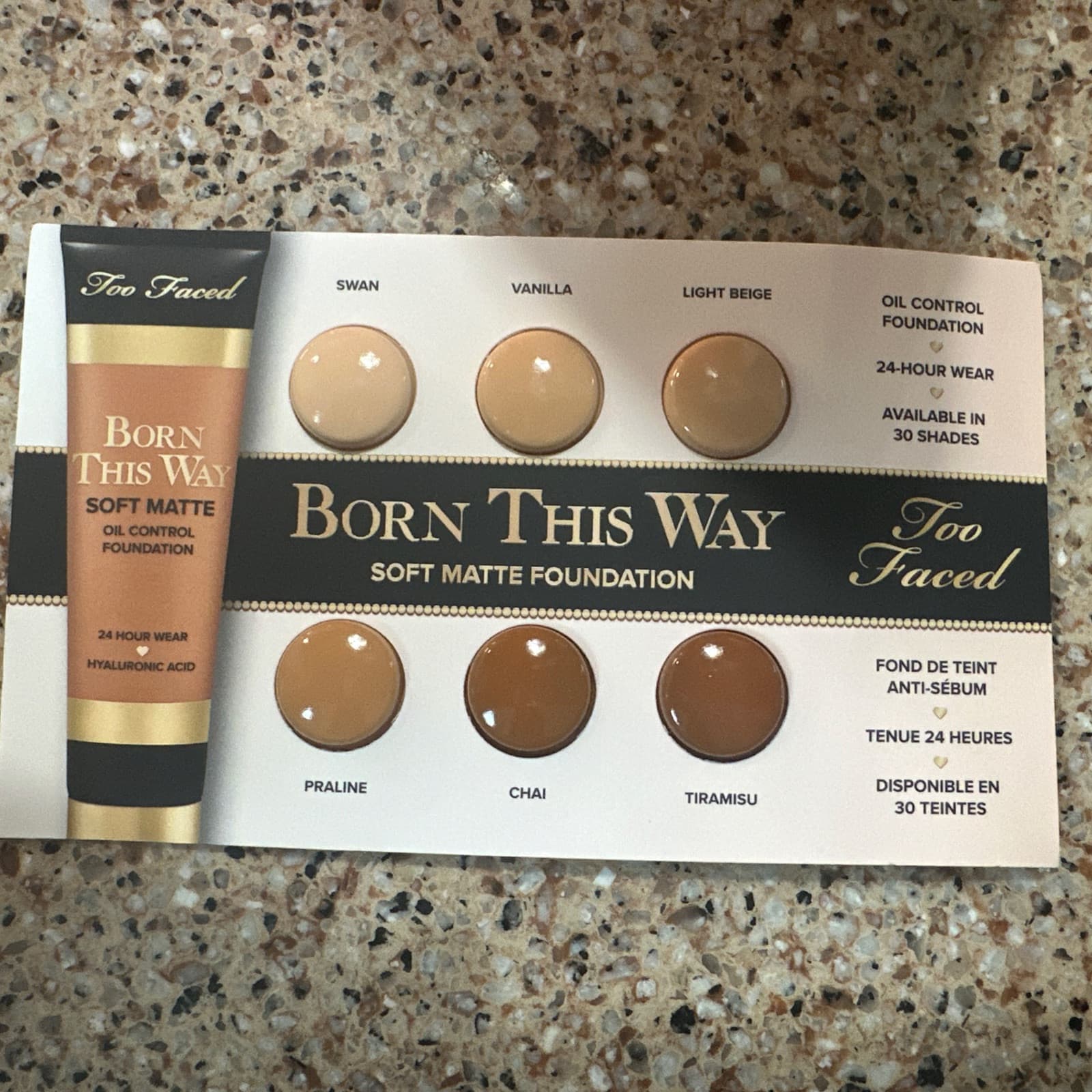 Too Faced Born This Way Soft Matte Foundation Sample Card ~ 6 Shades ~ NEW!