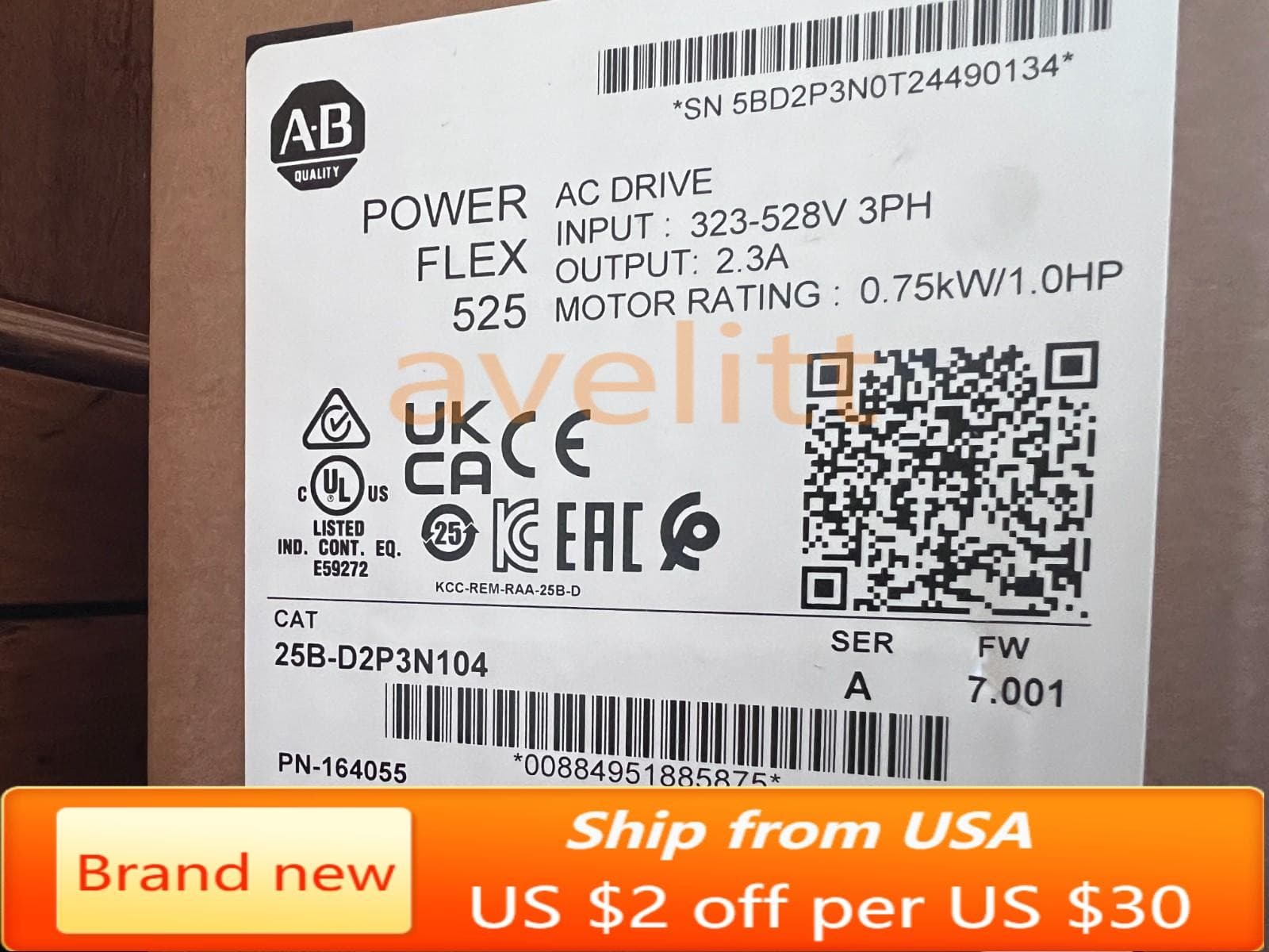 BRAND NEW FACTORY SEALED 25B-D2P3N104 AB PowerFlex 525 0.75kW 480V 1Hp AC Drive